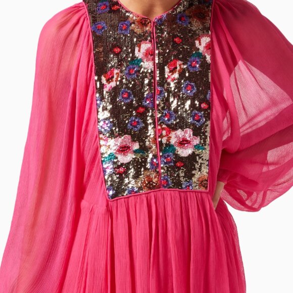 Misa Los Angeles Zahia Pink Sequin Chiffon Long Sleeve Dress - Picture 5 of 6